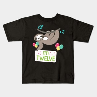 Happy Birthday To Sloth I'm Twelve Years Old Born 2008 Happy Birthday To Me Kids T-Shirt